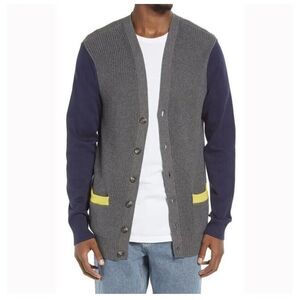 Bp Colorblock Varsity Cardigan Sweater Gray/Navy Size Large
